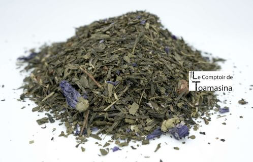 Chá verde violeta de framboesa